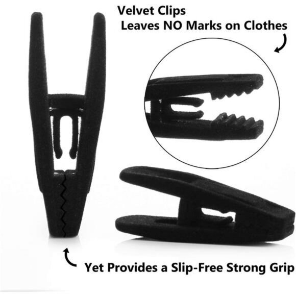 Black Velvet Hanger Clips Set of 20 Strong Grip Pant Skirt Clothes Closet Organi - Picture 6 of 7